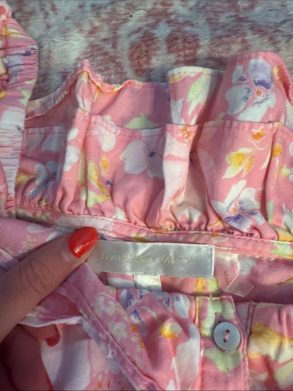 LoveShackFancy Pink Floral Ruffled Button-Front Tank Top - Picture 2 of 2